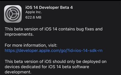 iOS14和/iPadOS14第四個Beta版現已提供開發(fā)者下載