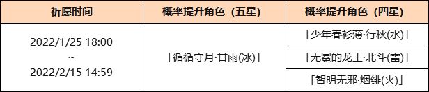 《原神》「浮生孰來」祈愿：「循循守月·甘雨(冰)」概率UP！